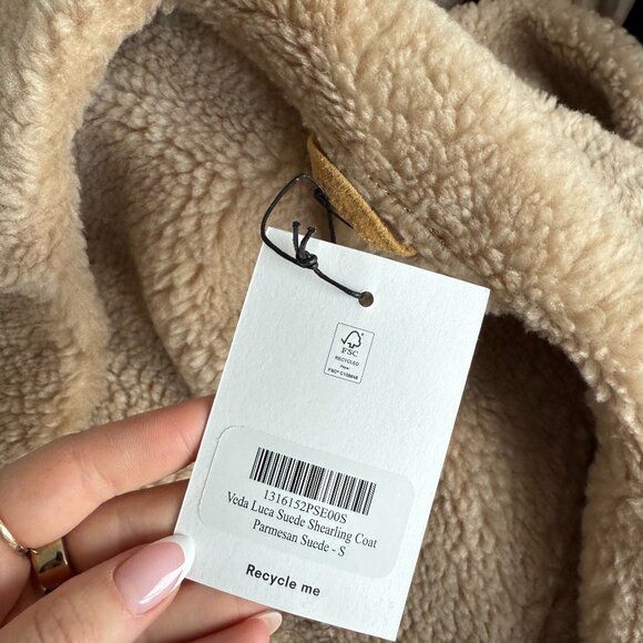 NWT Reformation Veda Luca Suede Shearling Coat Sz S Parmesan Suede Relaxed Fit - Picture 2 of 8